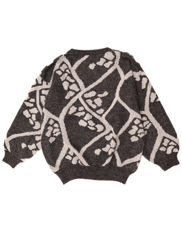 Vintage Womens Crew Neck Jumper Sweater UK 16 Large Grey Geometric