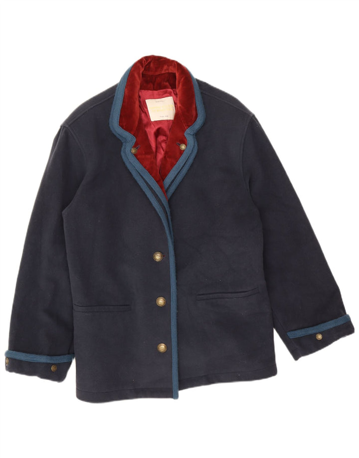 Benetton Womens 3 Button Blazer Jacket IT 46 Large Navy Blue Wool