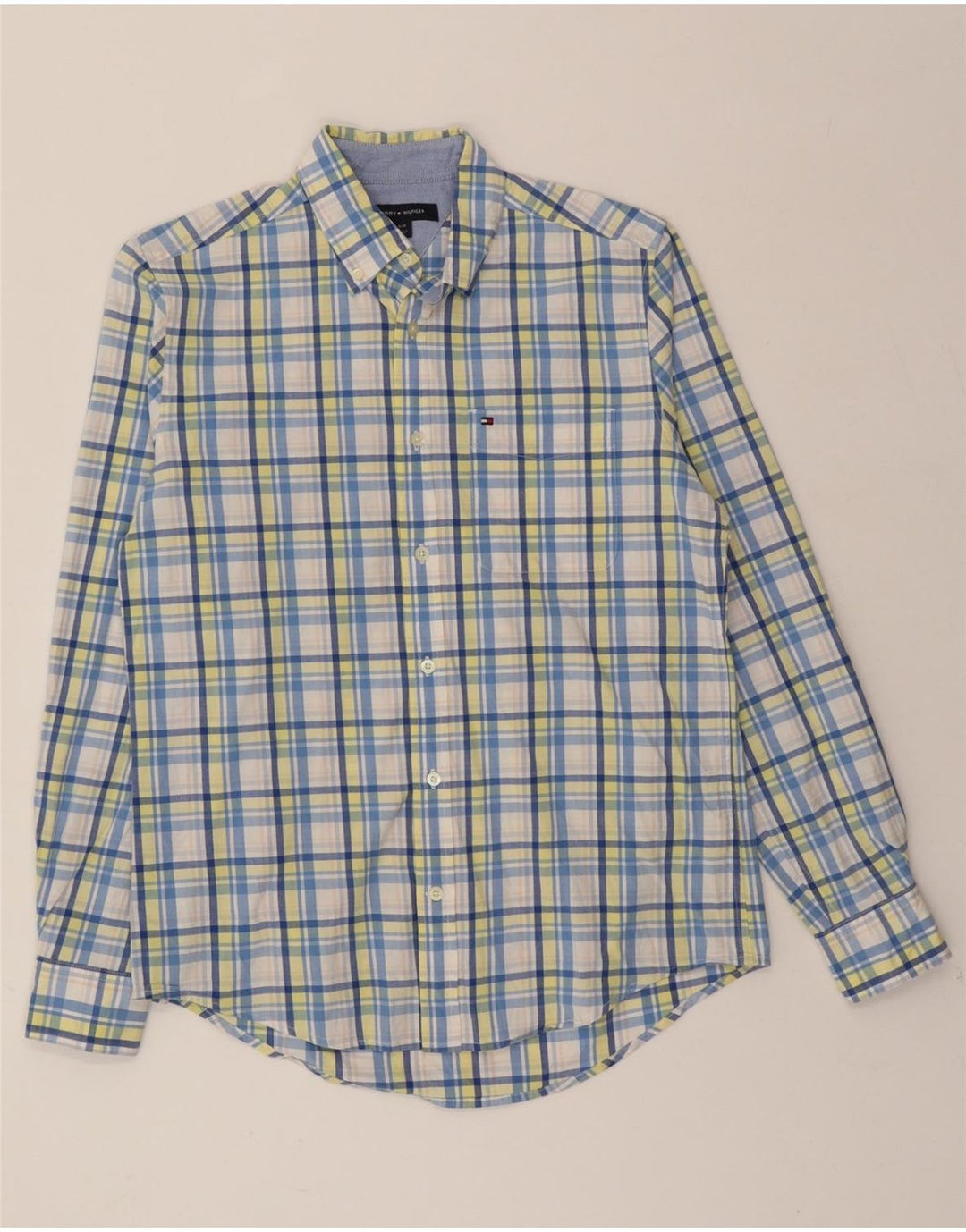 TOMMY HILFIGER Mens Shirt Small Blue Check Cotton Vintage Tommy Hilfiger and Second-Hand Tommy Hilfiger from Messina Hembry 