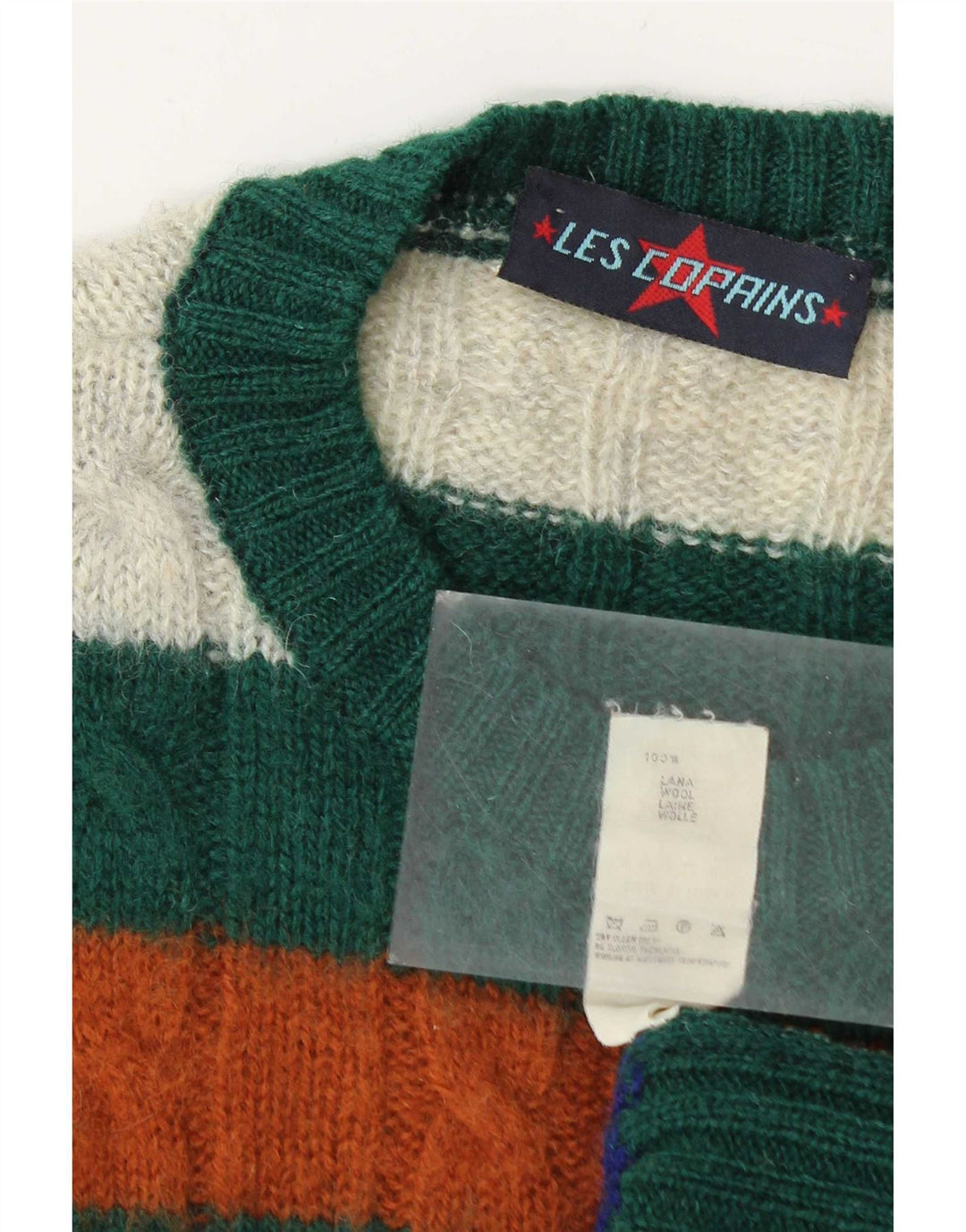 Les Copains Mens Crew Neck Jumper Sweater XL Multicoloured Striped Wool