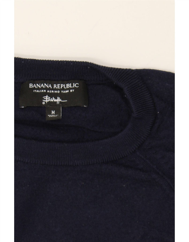 BANANA REPUBLIC Mens Crew Neck Jumper Sweater Medium Navy Blue Merino Wool Vintage Banana Republic and Second-Hand Banana Republic from Messina Hembry 