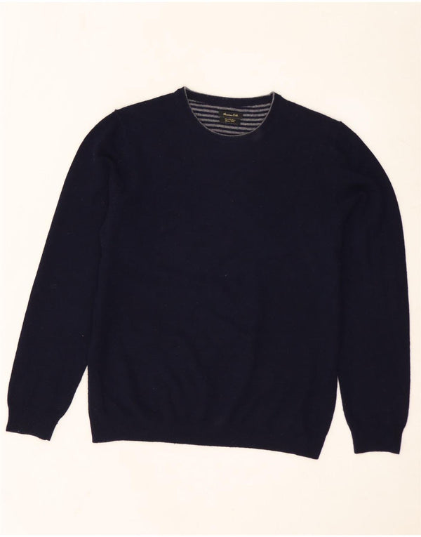 MASSIMO DUTTI Mens Crew Neck Jumper Sweater Large Navy Blue Wool