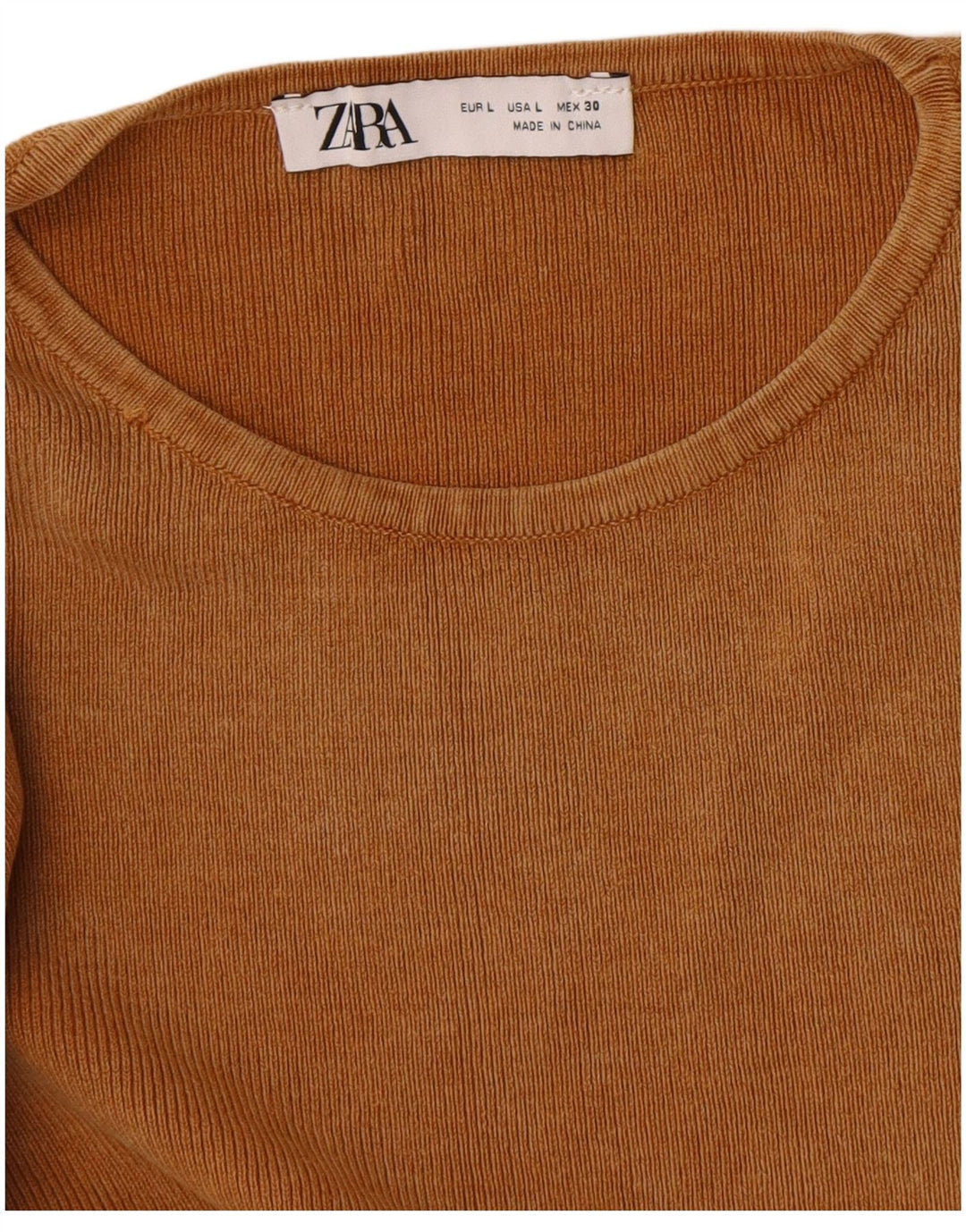 Zara Womens Crop Top Long Sleeve UK 14 Large Beige