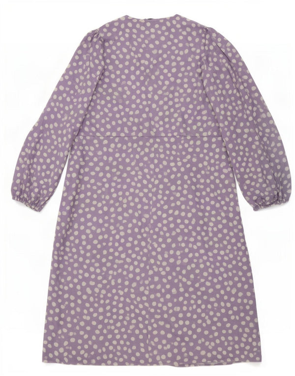 Zara Womens Oversized Ruffle Front Maxi Dress UK 10 Small Purple Spotted