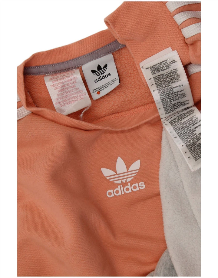 ADIDAS Womens Sweatshirt Jumper UK 12 Medium Orange Colourblock Cotton