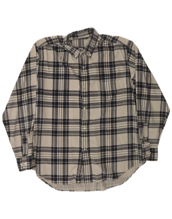 Blanc Bleu Mens Corduroy Shirt Large Off White Check Cotton