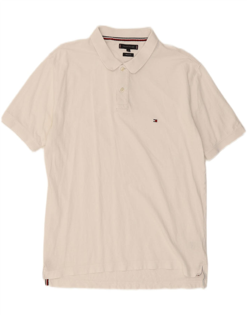 TOMMY HILFIGER Mens Regular Fit Polo Shirt XL White Cotton Vintage Tommy Hilfiger and Second-Hand Tommy Hilfiger from Messina Hembry 