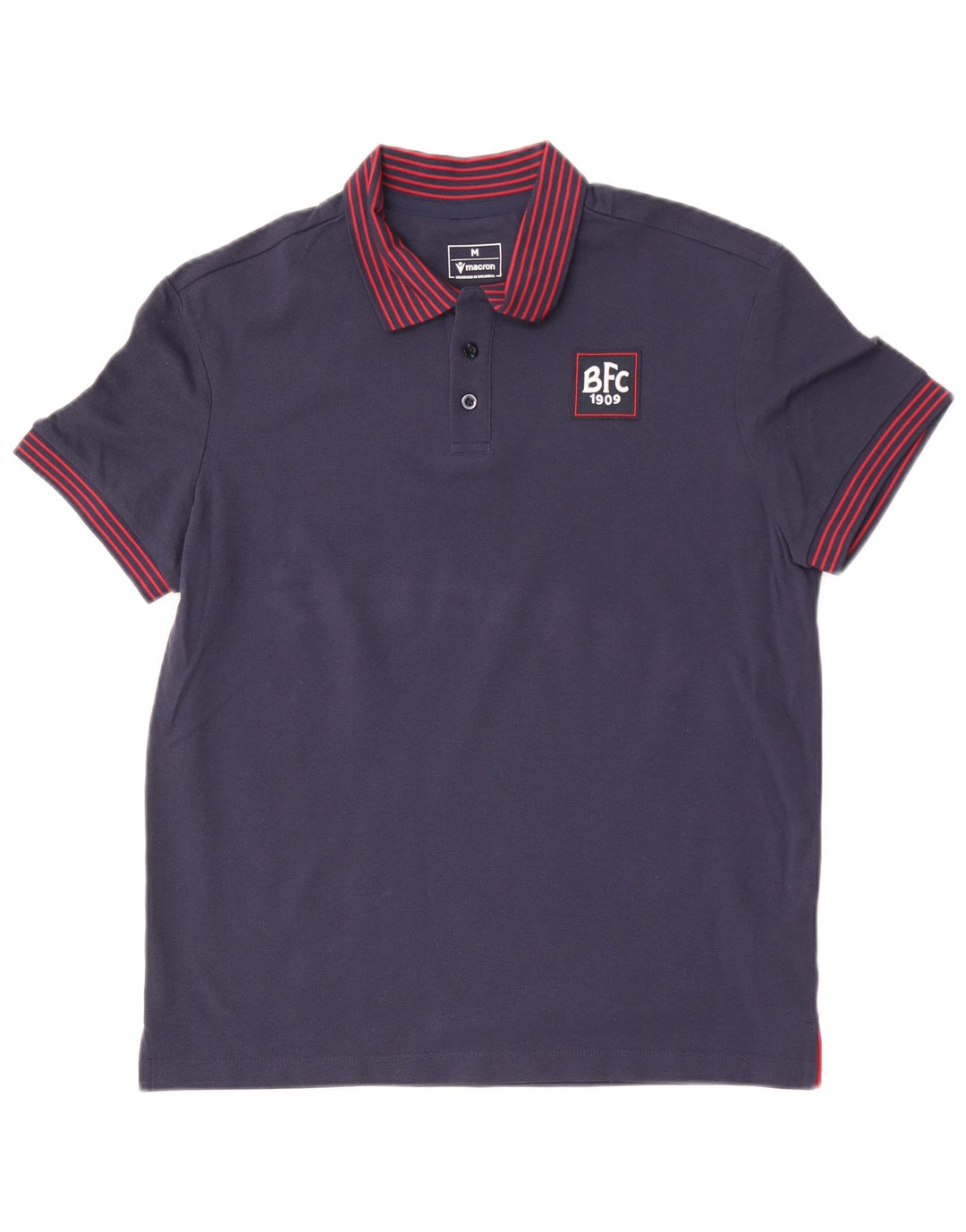 Macron Mens Polo Shirt Medium Navy Blue Striped Cotton