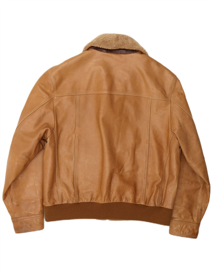 Timberland Mens Leather Bomber Jacket UK 42 XL Brown Leather