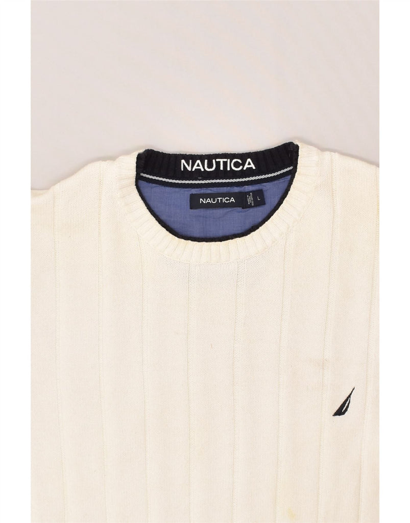 NAUTICA Mens Crew Neck Jumper Sweater Large White Cotton | Vintage Nautica | Thrift | Second-Hand Nautica | Used Clothing | Messina Hembry 