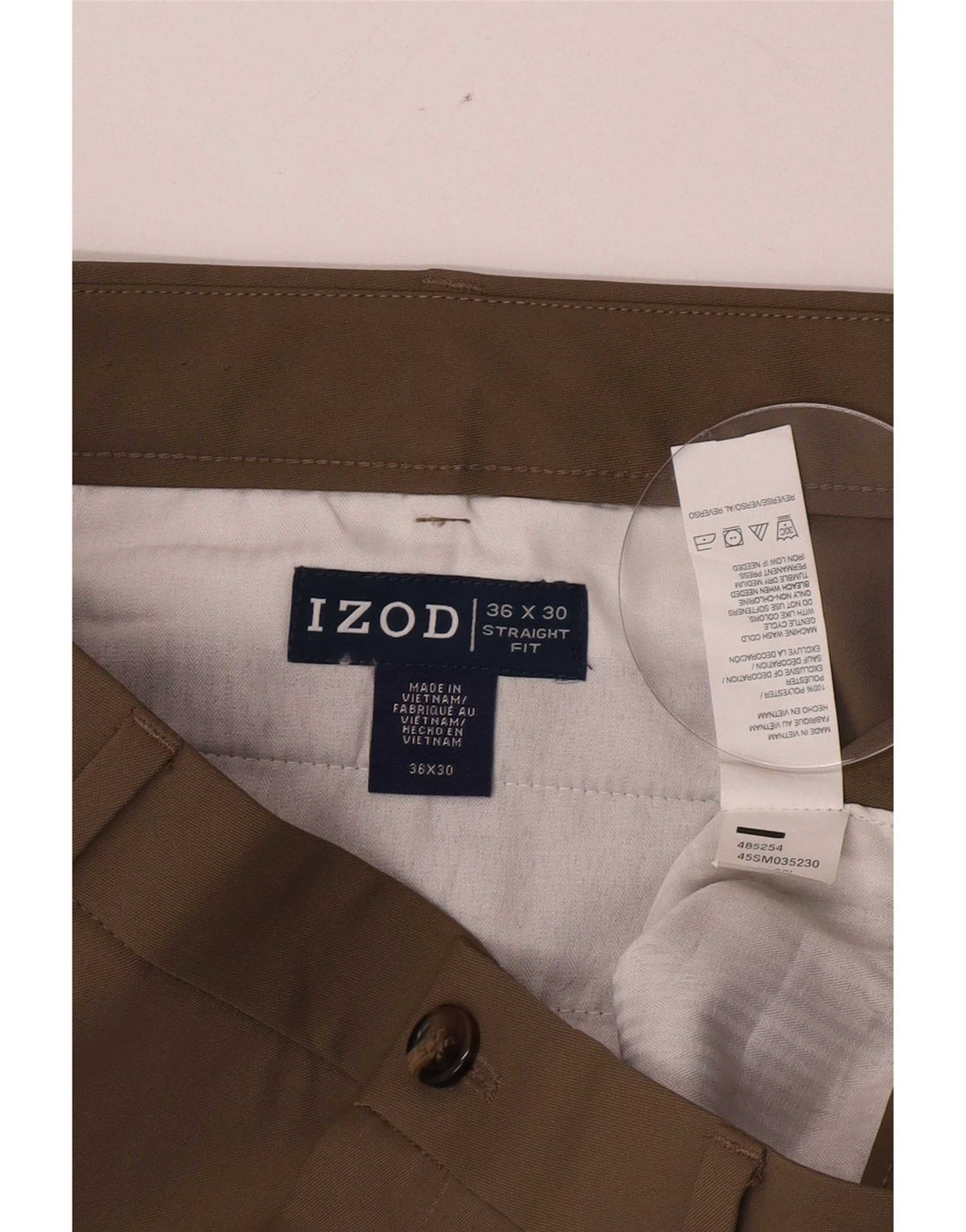 Izod Mens Straight Chino Trousers W36 L30 Khaki Polyester