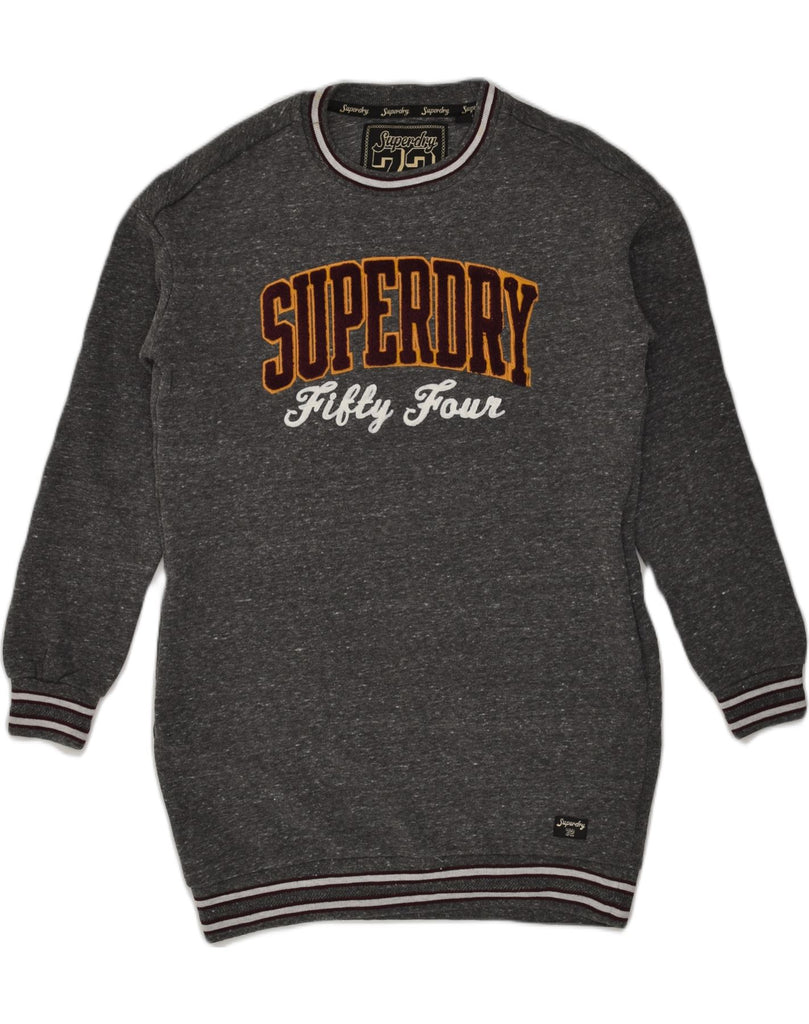 SUPERDRY Womens Longline Graphic Sweatshirt Jumper UK 10 Small  Grey | Vintage Superdry | Thrift | Second-Hand Superdry | Used Clothing | Messina Hembry 