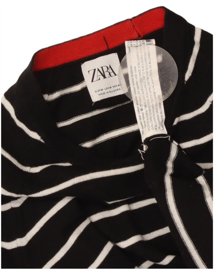 ZARA Womens Boat Neck Jumper Sweater UK 14 Medium Black Striped Cotton