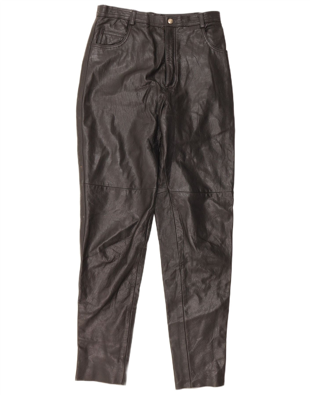 VINTAGE Womens High Waist Trousers IT 46 Large W28 L32 Black Leather