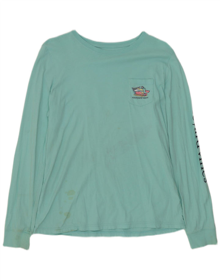 Vineyard Vines Womens Graphic Top Long Sleeve UK 14 Medium Blue Cotton
