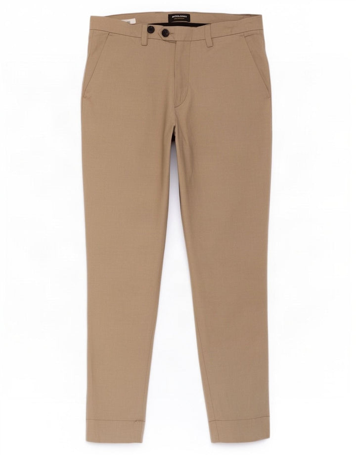 Jack & Jones Mens Tapered Chino Trousers W34 L32 Beige Polyester