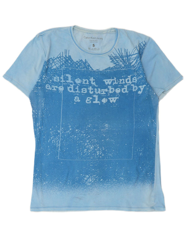 Calvin Klein Jeans Womens Graphic T-Shirt Top UK 10 Small Blue Cotton