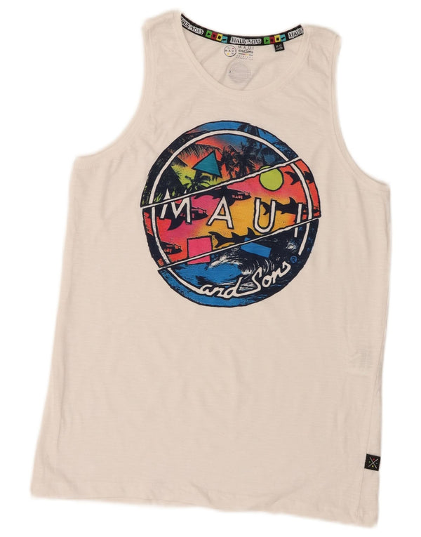Maui and Sons Boys Graphic Vest Top 12-13 Years White Cotton