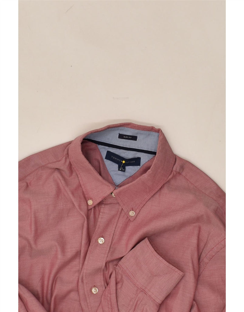 TOMMY HILFIGER Mens Slim Fit Shirt Size 16 Large Red Cotton | Vintage Tommy Hilfiger | Thrift | Second-Hand Tommy Hilfiger | Used Clothing | Messina Hembry 