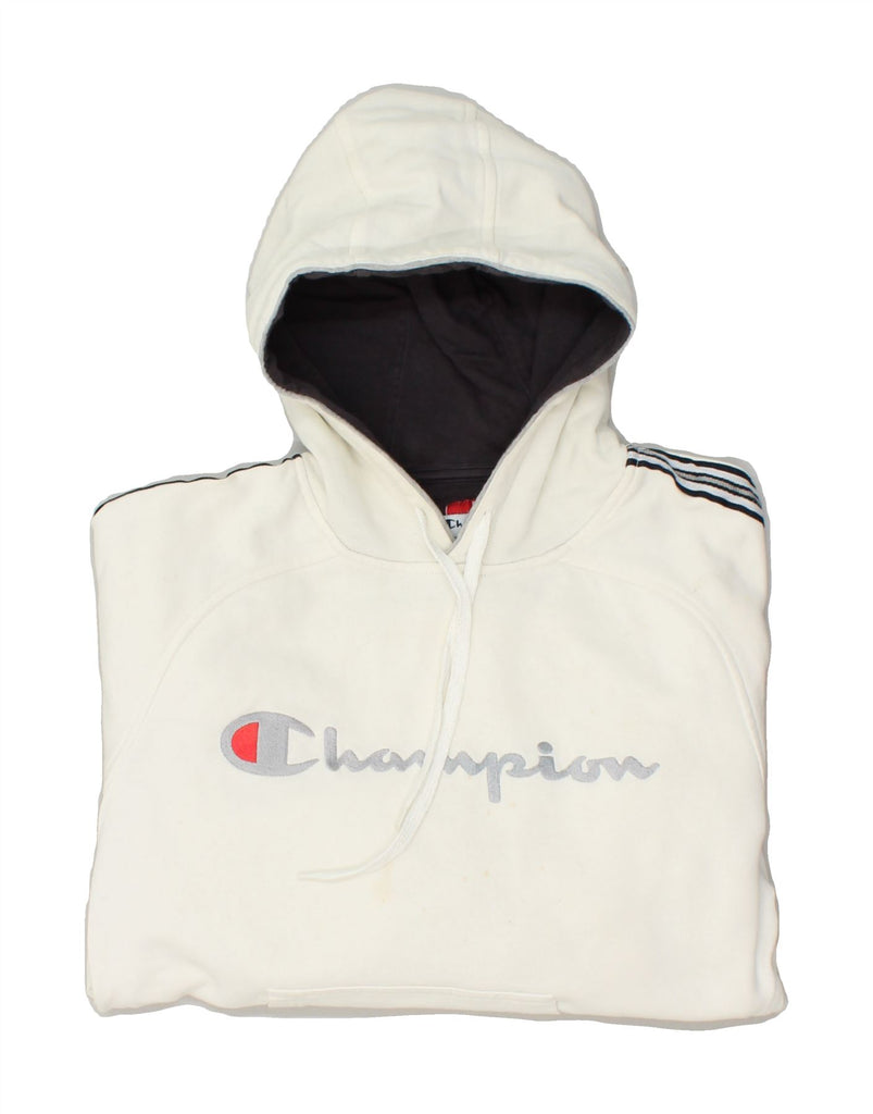 CHAMPION Womens Graphic Hoodie Jumper UK 14 Medium White Cotton | Vintage Champion | Thrift | Second-Hand Champion | Used Clothing | Messina Hembry 