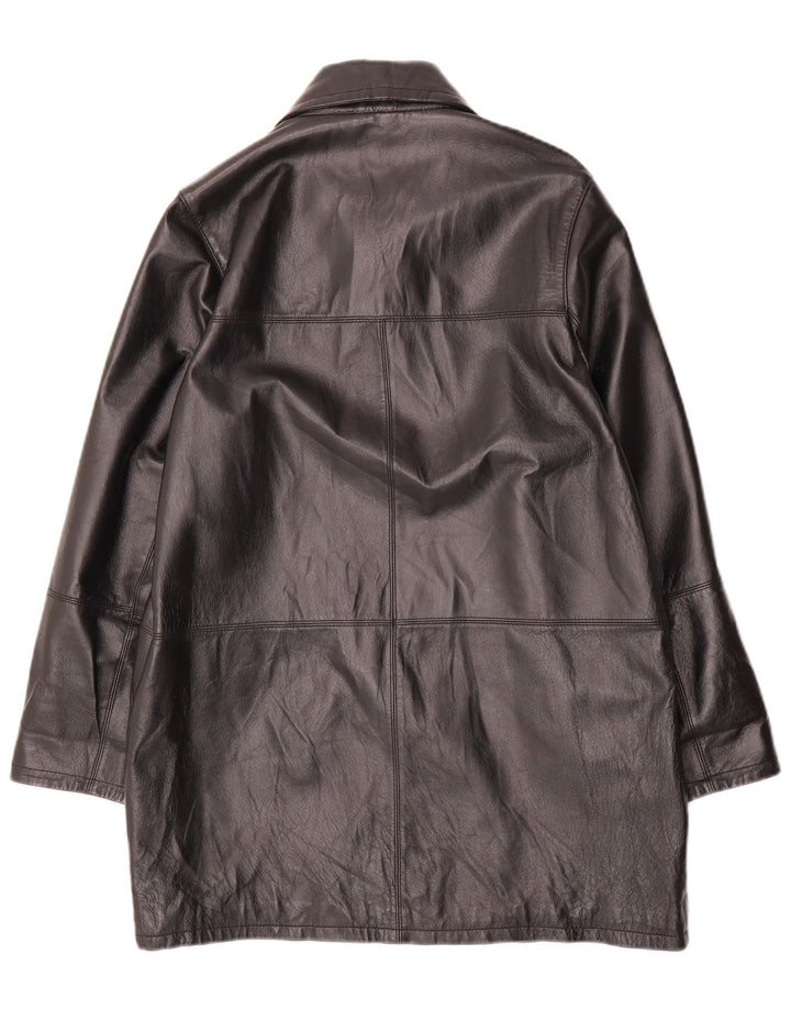 VINTAGE Womens Leather Coat IT 42 Medium Black Leather