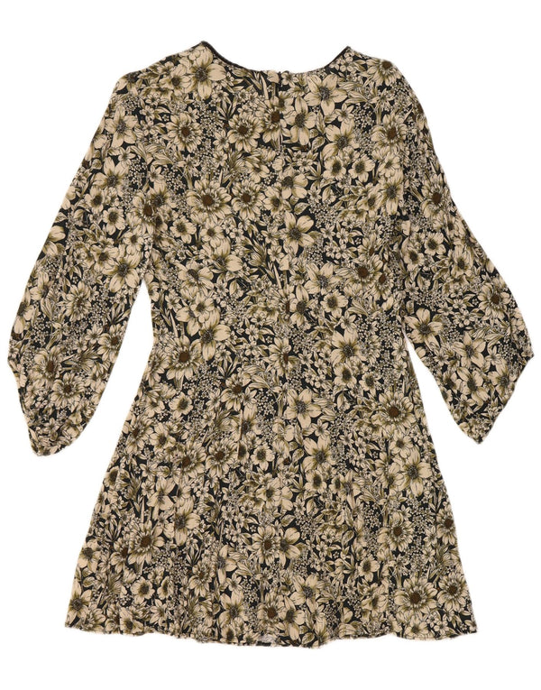 Zara Womens 3/4 Sleeve A-Line Dress UK 14 Large Multicoloured Floral