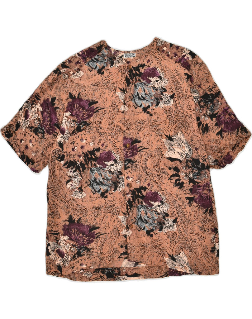 VINTAGE Mens Short Sleeve Shirt Medium Brown Floral Viscose | Vintage Vintage | Thrift | Second-Hand Vintage | Used Clothing | Messina Hembry 