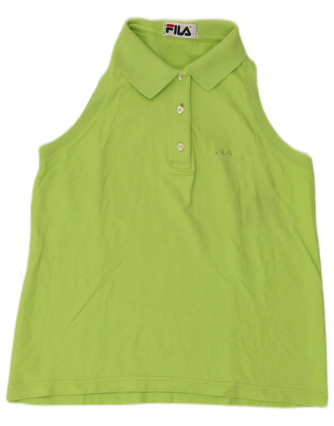 Fila Womens Sleeveless Polo shirt IT 42 Medium Green Cotton
