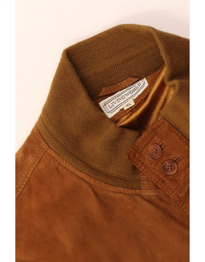 Living World Mens Suede Bomber Jacket UK 42 XL Beige