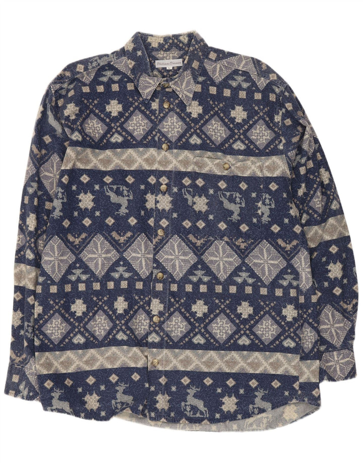 Vintage Mens Shirt Large Navy Blue Geometric