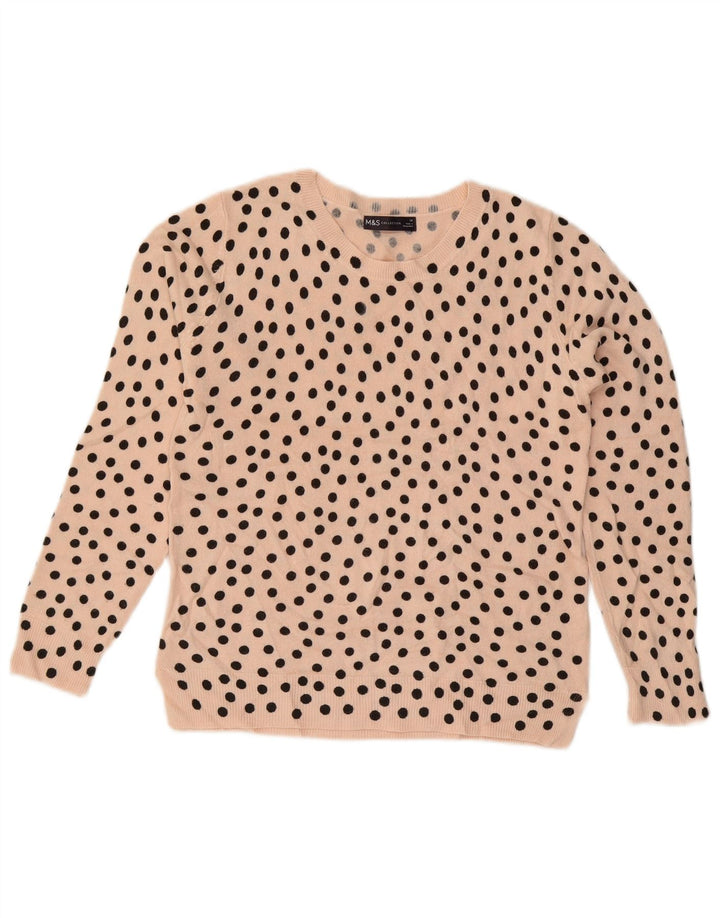 Marks & Spencer Womens Boat Neck Jumper Sweater UK 14 Medium Pink Polka Dot