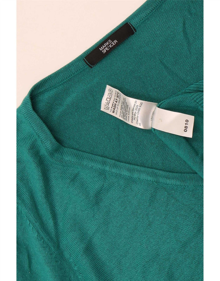 Marks & Spencer Womens V-Neck Jumper Sweater UK 12 Medium Green Acrylic