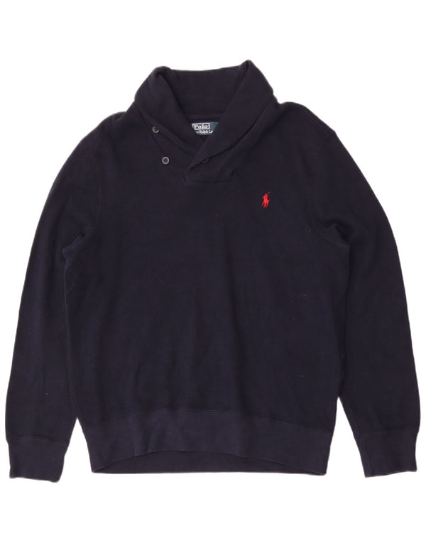 Polo Ralph Lauren Mens Shawl Neck Jumper Sweater Large Navy Blue Cotton