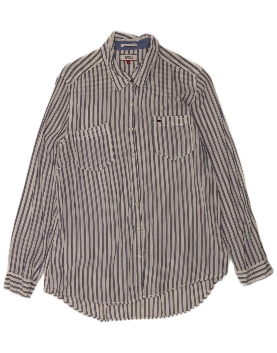 Tommy Hilfiger Womens Shirt UK 14 Medium White Pinstripe Viscose