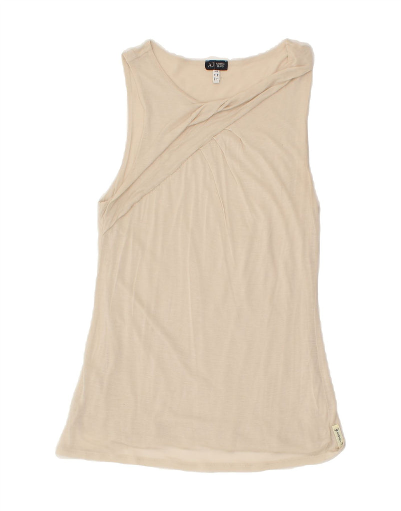 ARMANI Womens Slim Sleeveless Blouse Top EU 44 XL Beige | Vintage Armani | Thrift | Second-Hand Armani | Used Clothing | Messina Hembry 