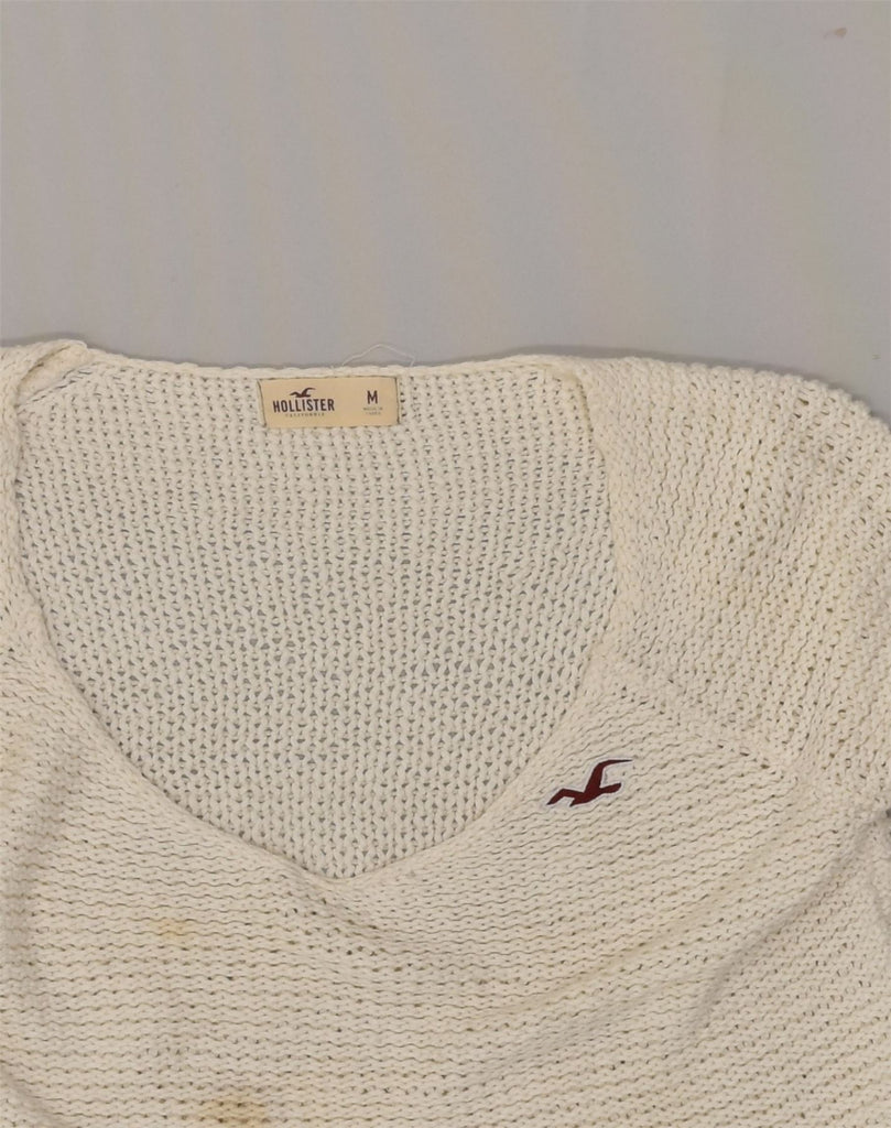 HOLLISTER Womens V-Neck Jumper Sweater UK 14 Medium Off White Cotton | Vintage Hollister | Thrift | Second-Hand Hollister | Used Clothing | Messina Hembry 