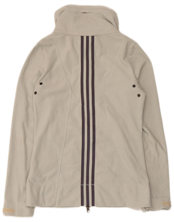 Adidas Womens Fleece Jacket UK 12 Medium Grey Striped Polyester