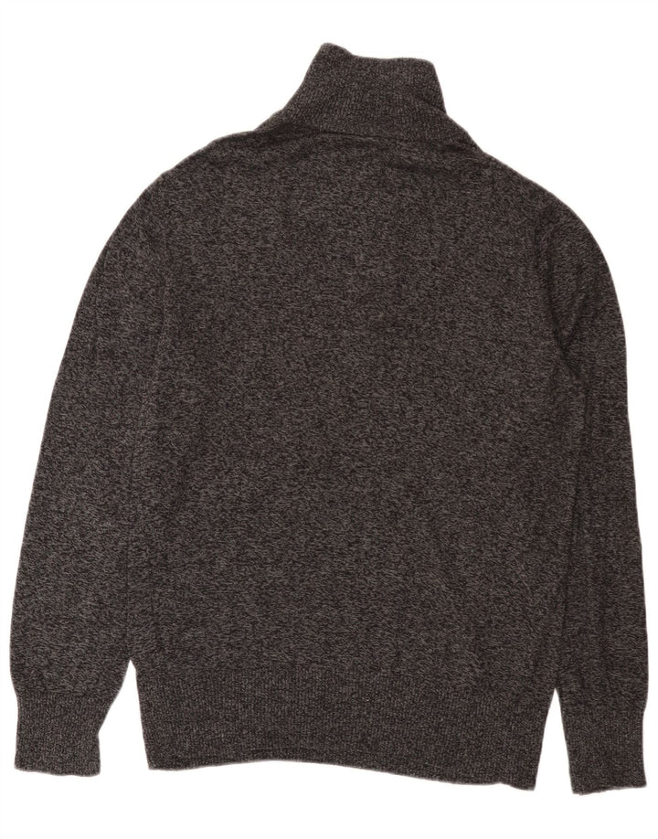 Superdry Mens Zip Neck Jumper Sweater Large Grey Flecked Cotton