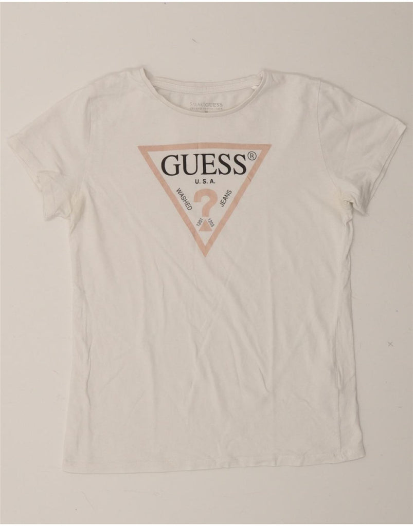 GUESS Girls Graphic T-Shirt Top 15-16 Years White Cotton Vintage Guess and Second-Hand Guess from Messina Hembry 