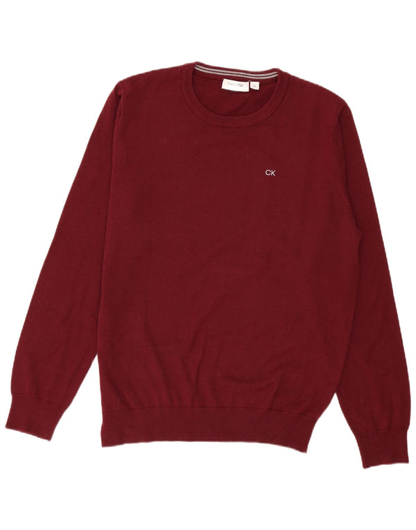 Calvin Klein Mens Crew Neck Jumper Sweater Large Burgundy Cotton