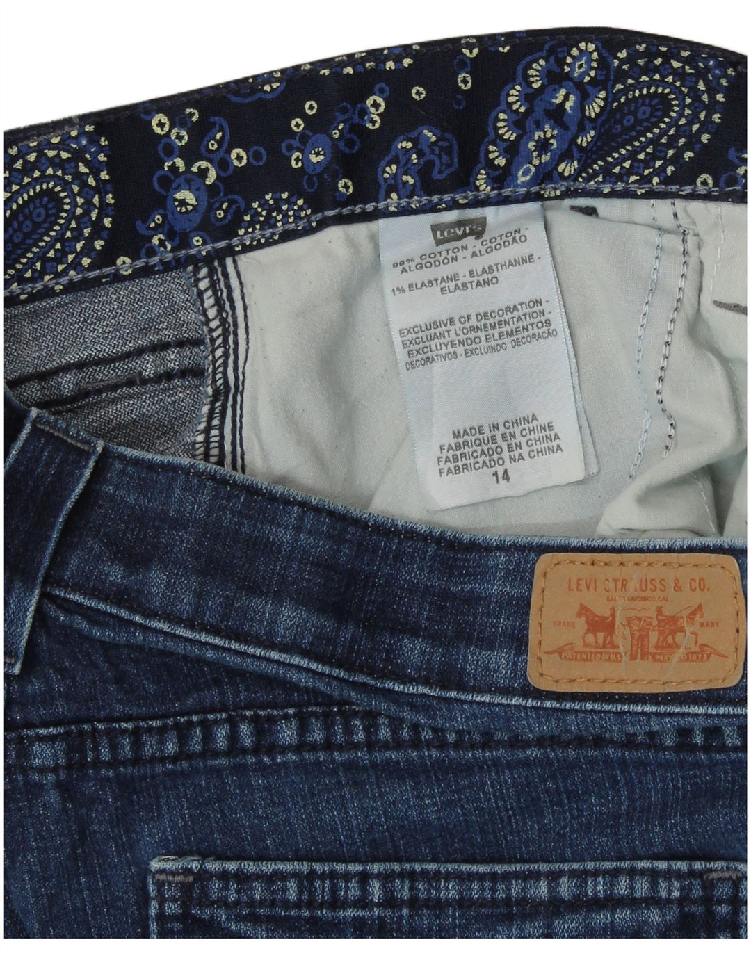LEVI'S Womens Capri Jeans US 14 XL W36 L20 Blue Cotton