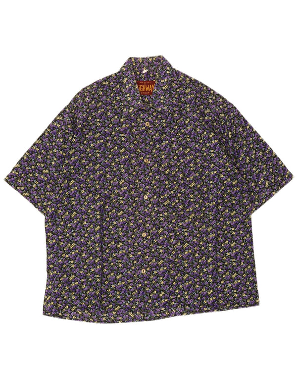 Vintage Mens Short Sleeve Shirt Medium Purple Floral