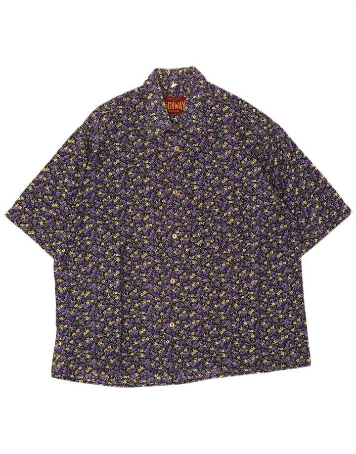 Vintage Mens Short Sleeve Shirt Medium Purple Floral