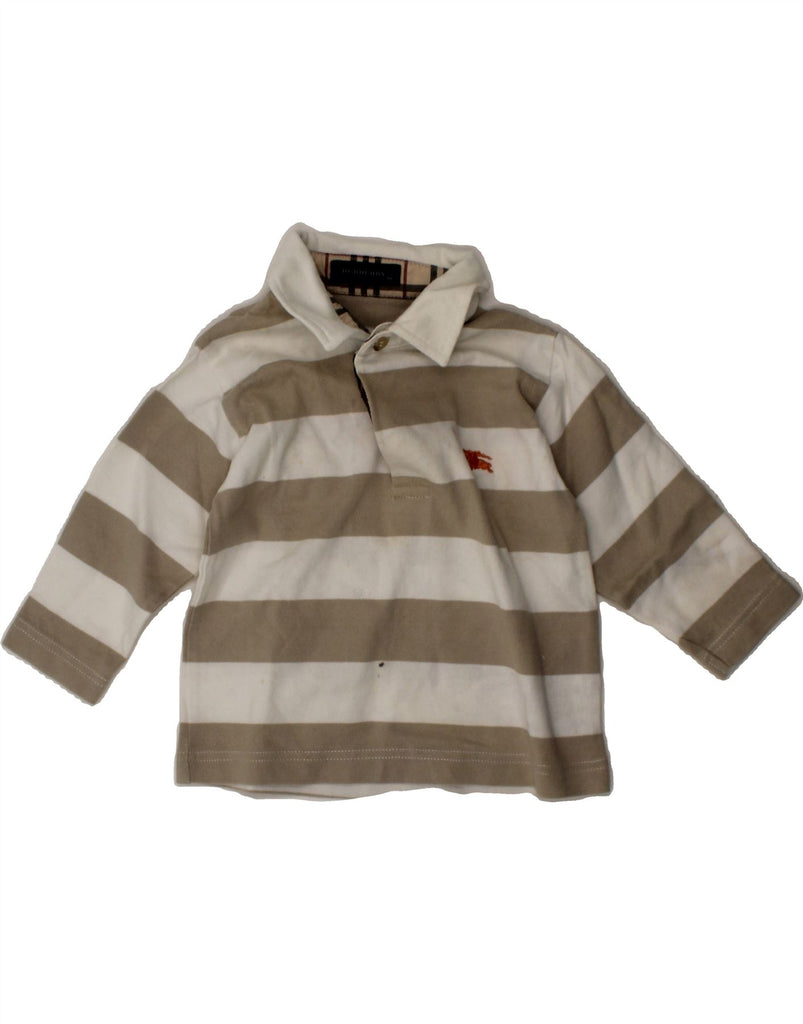 BURBERRY Baby Boys Graphic Rugby Polo Shirt 6-9 Months Beige Striped Vintage Burberry and Second-Hand Burberry from Messina Hembry 