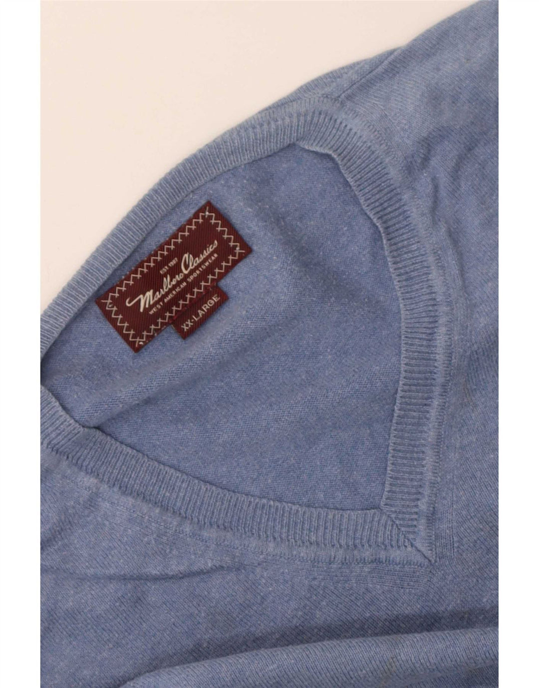 Marlboro Classics Mens V-Neck Jumper Sweater 2XL Blue