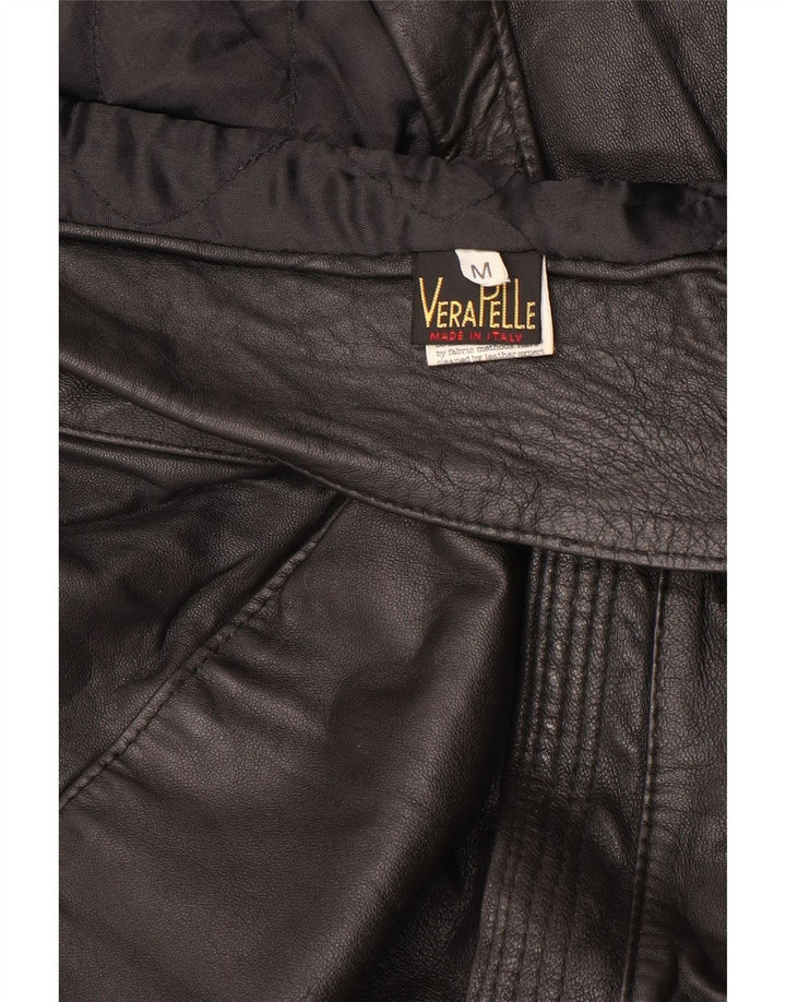 Vintage Womens Oversized Leather Jacket UK 14 Medium Black Leather