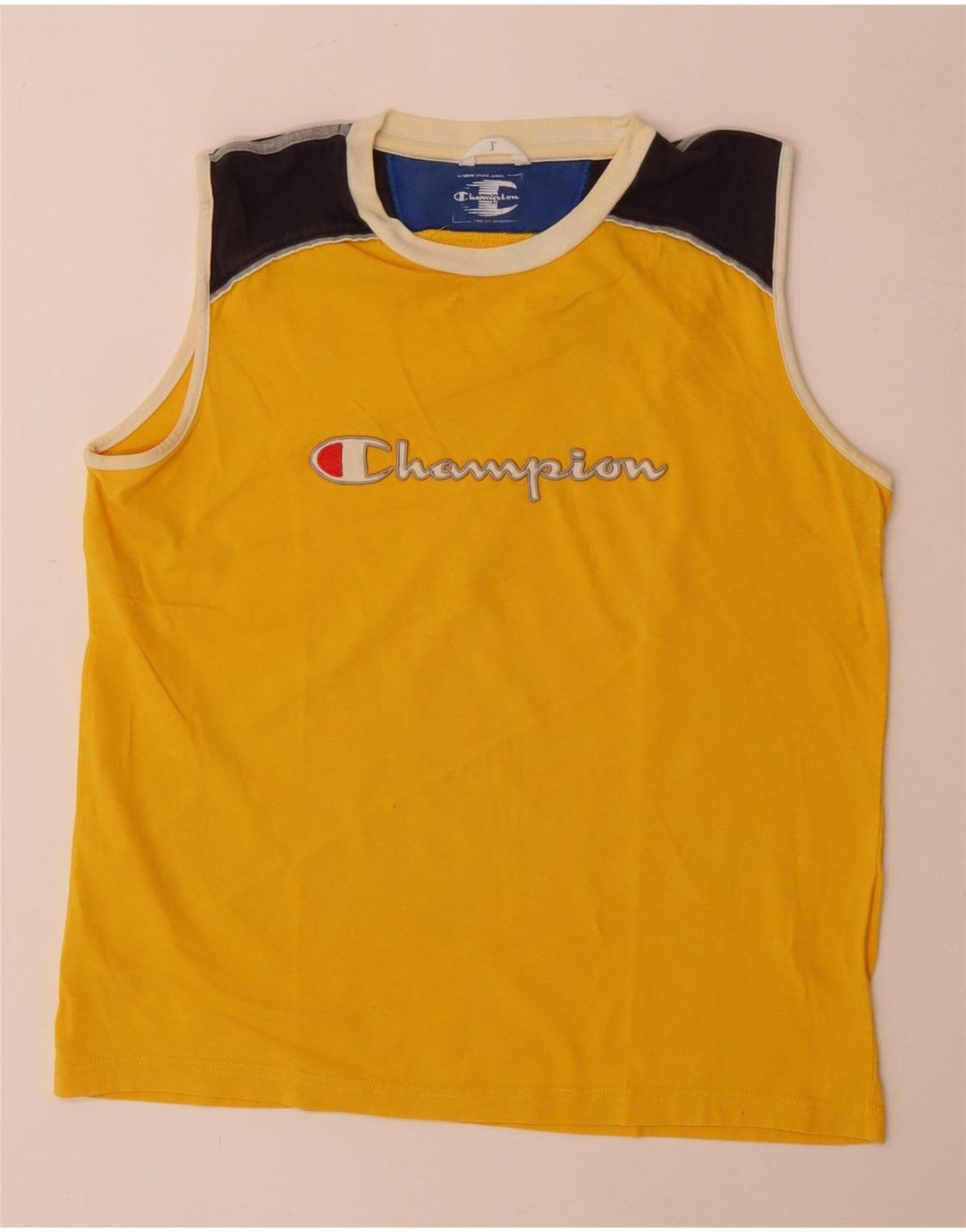 Champion Mens Graphic Vest Top Large Yellow Colourblock Cotton