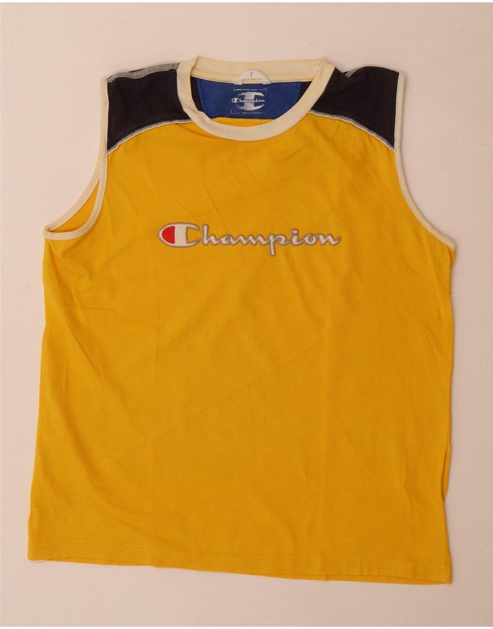 Champion Mens Graphic Vest Top Large Yellow Colourblock Cotton
