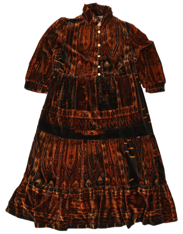 Vintage Womens 3/4 Sleeve Tiered Dress UK 12 Medium Brown Aztec
