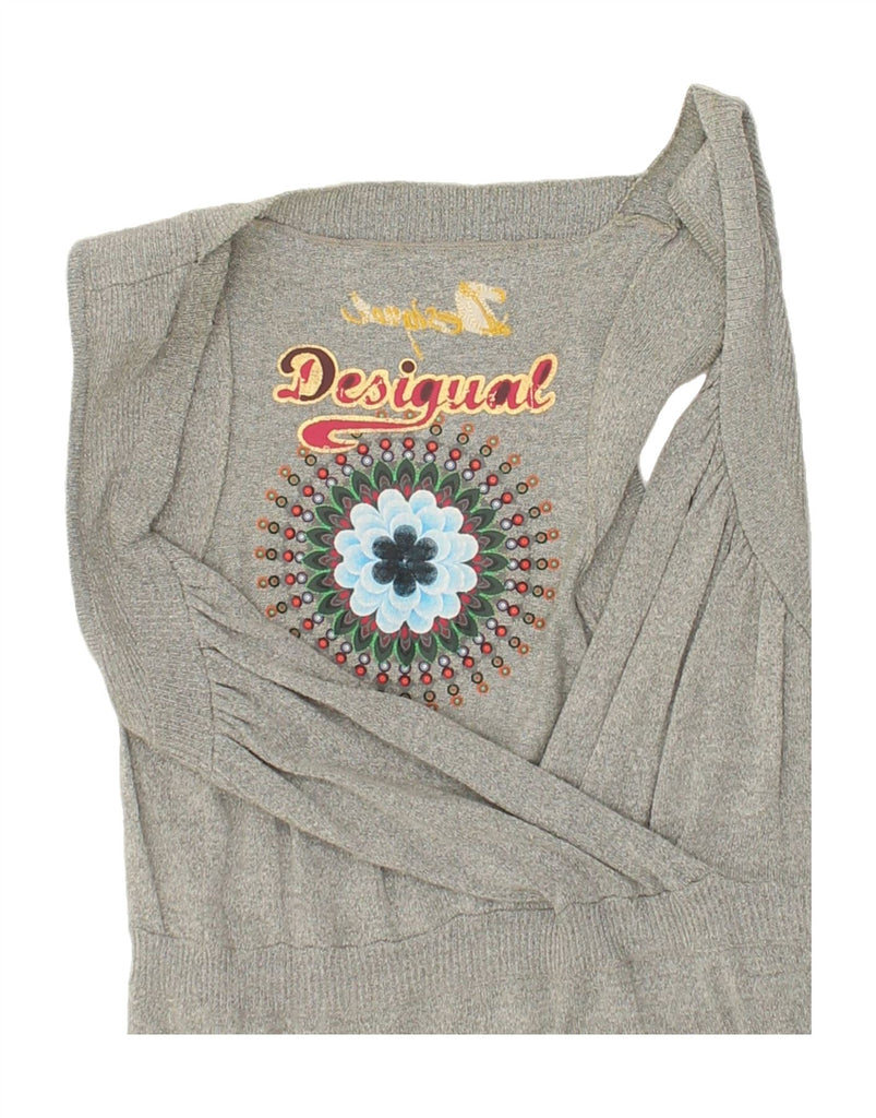 DESIGUAL Womens Graphic A-Line Dress UK 12 Medium Grey Floral Cotton | Vintage Desigual | Thrift | Second-Hand Desigual | Used Clothing | Messina Hembry 